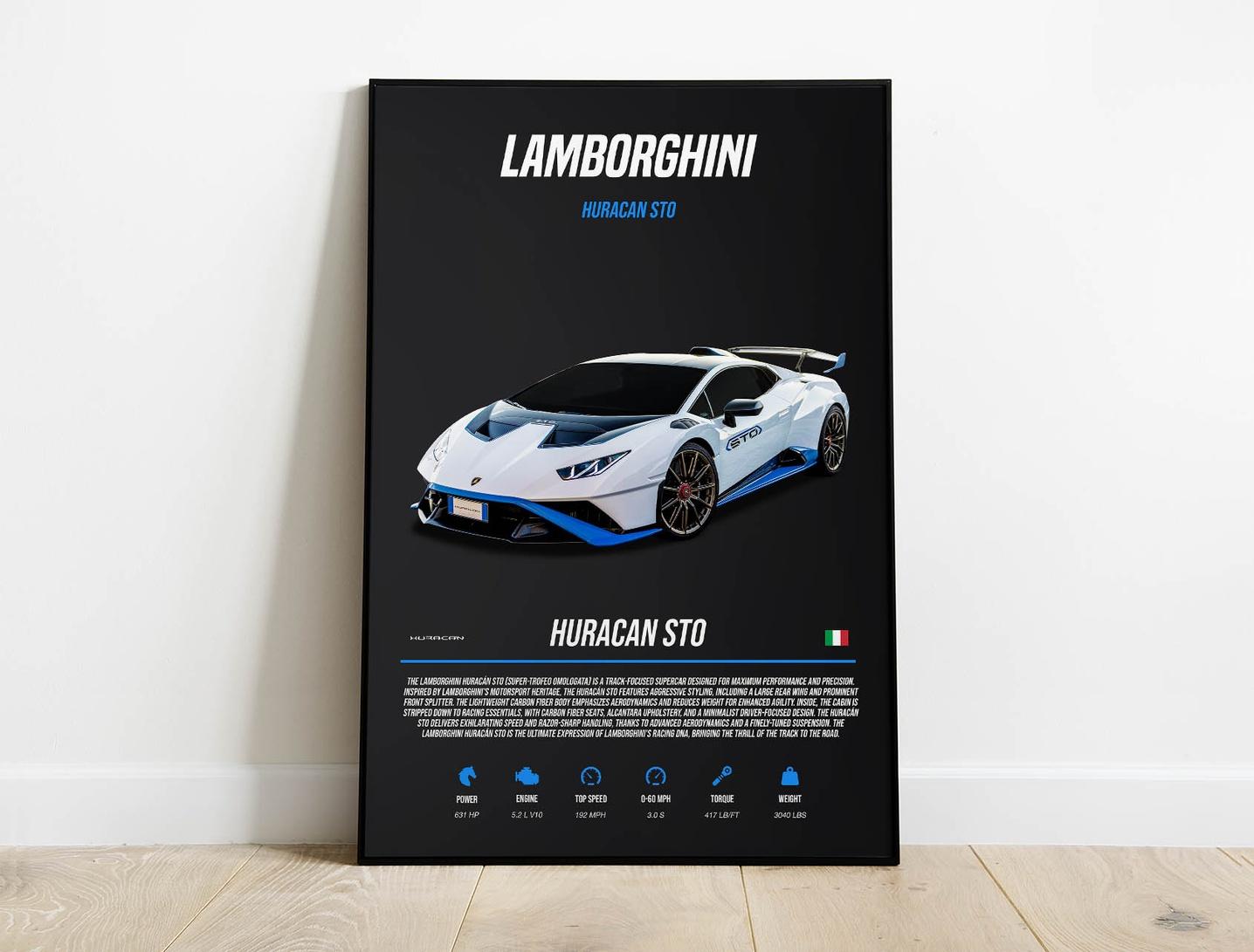 Lamborghini Huracan STO スケッチ ポスター Lamborghini Huracan STO - Sport Car Poster Print | Architeg Prints